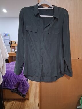 Express Men's Olive Green Button-Down Shirt